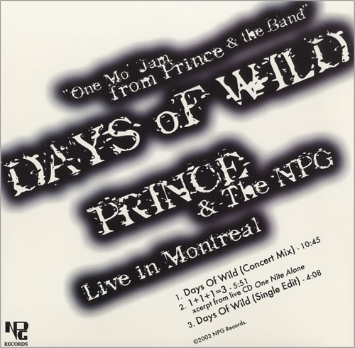 Prince & The NPG / Days Of Wild US初回盤CD Prince & The NPG / Days Of Wild US初回盤CD